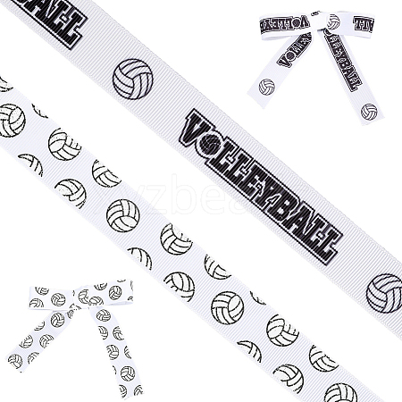 2 Rolls 2 Styles Polyester Sport Ball Printed Grosgrain Ribbon for Sewing Decoration OCOR-GF0004-32A-1