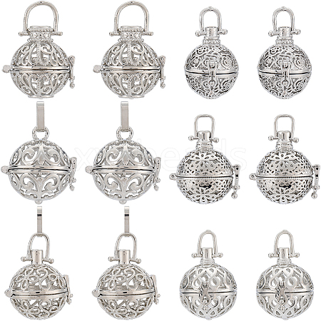 12Pcs 6 Styles Brass Cage Pendants KK-SC0004-28-1