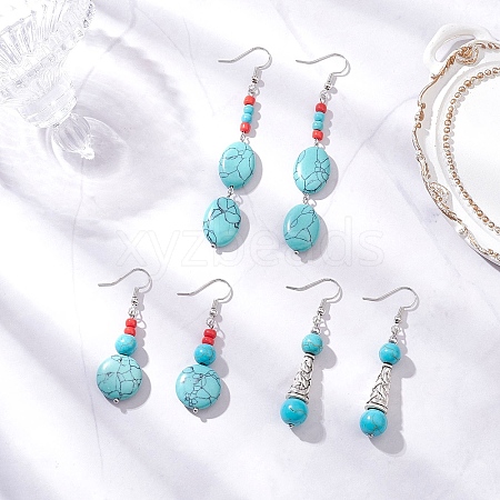 Brass Synthetic Turquoise Dangle Earrings EJEW-JE06535-1