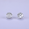 Printed Round with Baseball Pattern Silicone Focal Beads SI-JX0056A-109-1