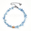 Natural Aquamarine Chip Beads Bracelets for Women BJEW-T022-03A-1