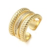 Brass Micro Pave Cubic Zirconia Open Cuff Ring RJEW-Q805-02G-1