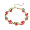 Christmas Glass & Baking Paint Pearlized Glass Pearl Round Beaded Bracelets for Women BJEW-JB12441-03-2