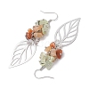 Leaf 201 Stainless Steel Natural Quartz Crystal & Natural Prehnite & Natural Carnelian & Natural Sunstone Chip Dangle Earrings EJEW-JE06138-03-4