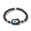 Natural Lava Rock & Lampwork Evil Eye Beaded Stretch Bracelet for Women BJEW-JB09258-2