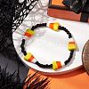 Handmade Lampwork Halloween Candy Corn & Black Seed Beaded Stretch Bracelets for Women Men BJEW-JB10459-2