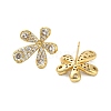 Flower Brass Micro Pave Clear Cubic Zirconia Stud Earring Findings KK-D102-08G-2