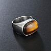 304 Stainless Steel with Natural Tiger Eye Finger Rings for Men FS-WG155DB-01-1