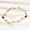 Leaf Brass Micro Pave Cubic Zirconia Link Chain Bracelets for Women BJEW-D455-01G-05-3
