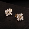 Real 18K Gold Plated Flower Brass Cubic Zirconia Stud Earrings EJEW-EE0001-220-2