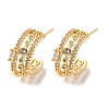 Brass with Cubic Zirconia Round Stud Earrings EJEW-B035-18KCG-1