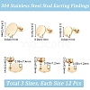 SOFPLATE 36Pcs 3 Size Flat Round Ion Plating(IP) 304 Stainless Steel Stud Earring Findings STAS-SP0001-59G-2