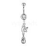 304 Stainless Steel Cubic Zirconia Teardrop Dangle Belly Rings WG60E11-01-5