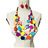 Ethnic Style Wood Flat Round Beaded Multilayer Necklaces & Dangle Earrings Sets WG19BD2-01-1