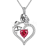 Rhodium Plated 925 Sterling Silver Pave Cubic Zirconia Rose Heart Birthstone Pendant Cable Chain Necklaces PW-WGEE50C-07-1