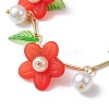 Acrylic Flower & Glass Pearl Charm Bracelets BJEW-JB10054-04-3
