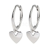 925 Sterling Silver Heart Hoop Earrings EJEW-P296-16P-1