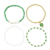 4Pcs 4 Style Word Lucky Acrylic & Glass Seed & Brass Beaded Stretch Bracelets Set BJEW-TA00312-3