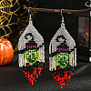 Halloween Style Ghost Face Glass Bead Tassel Earrings for Women WU1188-1