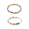 2Pcs 2 Style Natural Pearl & Lampwork Flower & Glass Seed Beaded Stretch Bracelets Set for Women BJEW-JB09101-5