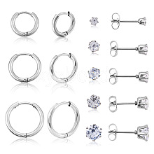 16Pcs 8 Style Clear Cubic Zirconia Stud Earrings & Titanium Steel Huggie Hoop Earrings DIY-TA0004-54