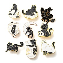 9Pcs 9 Style Cat Enamel Pins JEWB-SZ0001-33