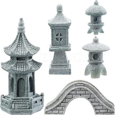 5Pcs 5 Style Chinese Pagoda Statue Stone Miniature Ornament AJEW-FH0002-53-1