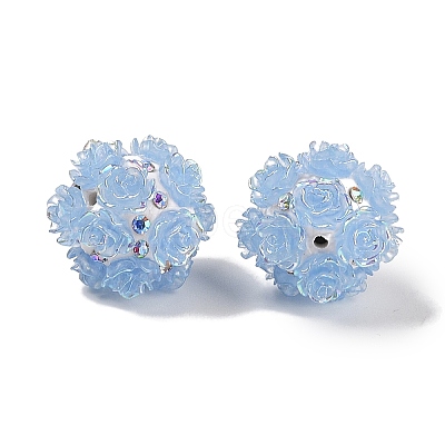 Handmade Polymer Clay Rhinestone Beads with Embossed Acrylic Rose CLAY-H004-06C-1