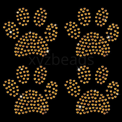 Paw Print Hotfix Glass Rhinestone DIY-WH0453-71B-02-1