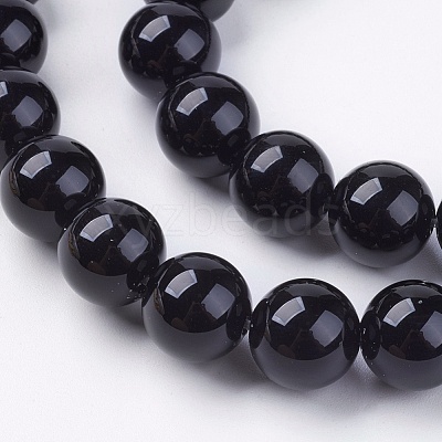 Natural Black Onyx Round Beads Strand G-L087-10mm-01-1