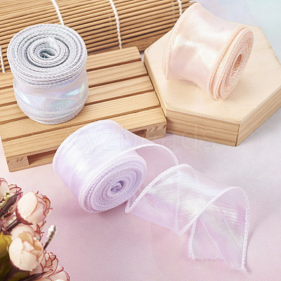 3 Rolls 3 Colors Flat Rainbow Color Organza Ribbon OCOR-TA0001-47-1