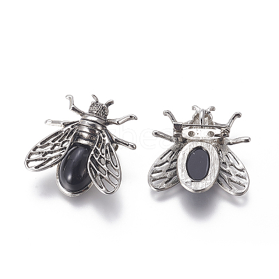 Natural Dyed & Heated Black Agate Brooches G-A176-D01-1-1