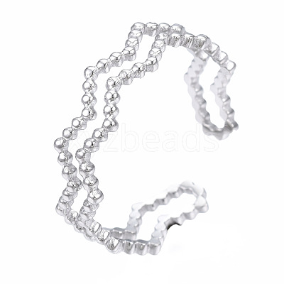 Non-Tarnish 304 Stainless Steel Wave Wrap Open Cuff Ring RJEW-T023-66P-1