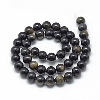 Natural Golden Sheen Obsidian Beads Strands G-R446-8mm-22-1