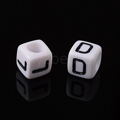 Mixed Letters White Letter Acrylic Cube Beads X-PL37C9308-1