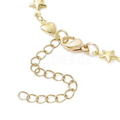 Brass Star Heart Link Chain Bracelet Making AJEW-JB01437-1