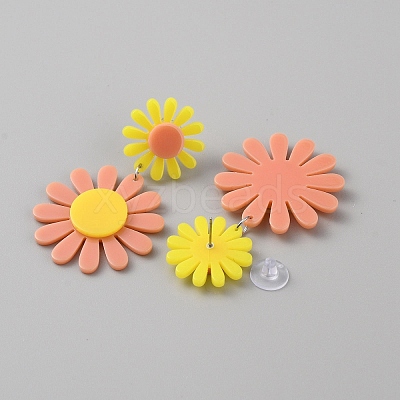 Acrylic Sunflower Dangle Stud Earrings EJEW-WH0011-62P-03-1