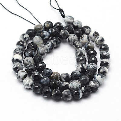 Faceted Natural Fire Crackle Agate Beads Strands G-F447-6mm-B04-1