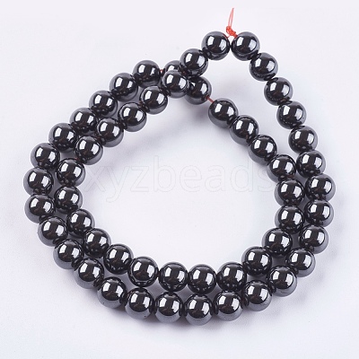 Magnetic Synthetic Hematite Beads Strands G-Q893-8mm-1