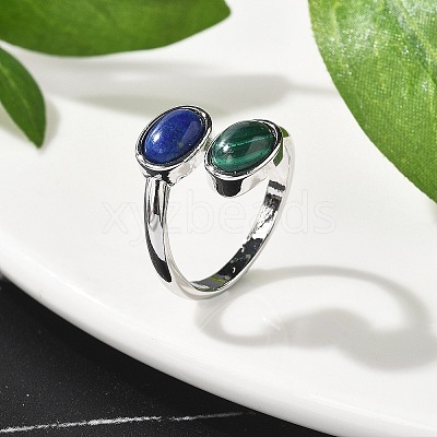 Natural Malachite & Lapis Lazuli Finger Rings RJEW-A068-02P-01-1