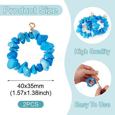 2Pcs Dyed Synthetic Turquoise Chip Beaded Pendants PALLOY-TAC0232-03-1