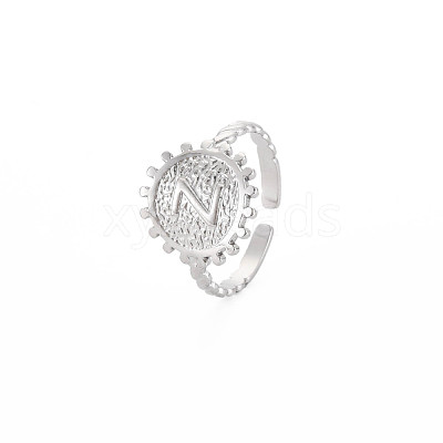 Non-Tarnish 304 Stainless Steel Flat Round with Initial Letter Open Cuff Ring for Men Women RJEW-S405-246P-Z-1