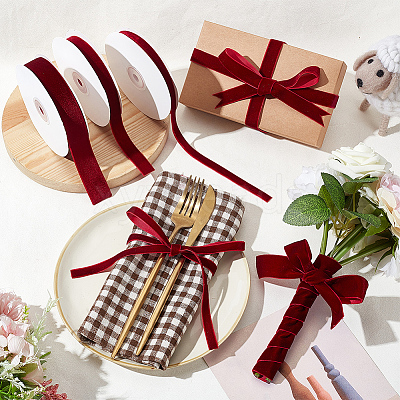 3 Rolls 3 Styles Single Face Velvet Ribbon OCOR-PH0002-87B-1