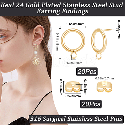 20Pcs 304 Stainless Steel Ring Stud Earring Findings STAS-BBC0005-22G-1