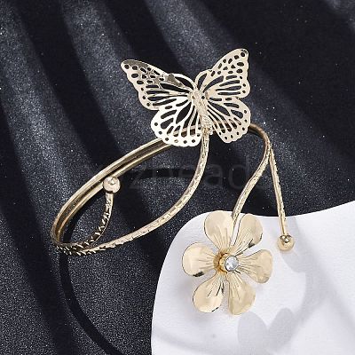 Flower & Butterfly Alloy Arm Cuff Bangles for Girl Women LS-AJEW-A063-01C-G-1