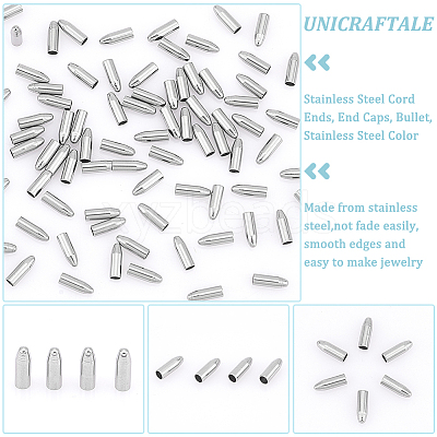 200Pcs 304 Stainless Steel Cord Ends STAS-UN0052-38-1