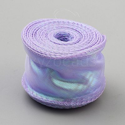 10 Yards Polyester Iridescent Lace Ribbon OCOR-WH20001-12B-1