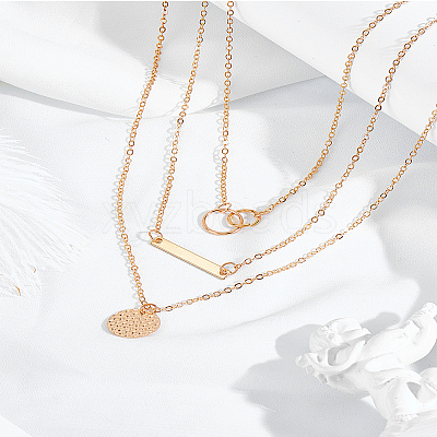 1Pc Zinc Alloy Disc Rectangle Pendant 3 Layer Necklaces NJEW-LP0009-58-1