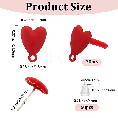30Pcs Heart Alloy Stud Earring Findings FIND-SP0005-60A-02-1