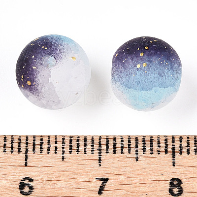 Frosted Baking Paint Crackle Glass Beads with Glitter Powder X-DGLA-T004-01J-1